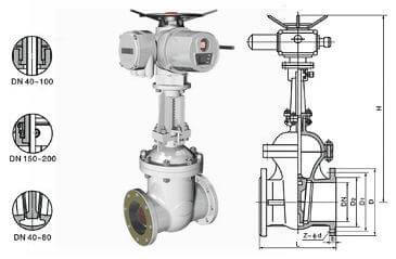 電動法蘭閘閥外形結構圖